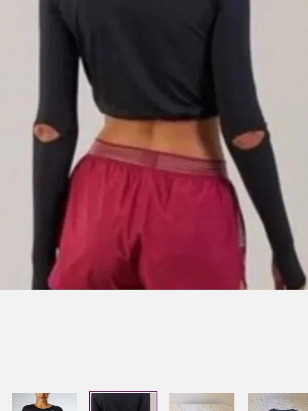 Gymshark Black Drawstring Long-Sleeve Cropped Workout Top Small Women's